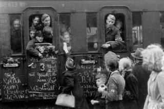 Farewell to German children of the Hitler Youth leaving to fortify the Siegfried...