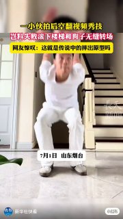 一小伙拍后空翻视频秀技岂料失败滚下楼梯和狗子无缝转场 ﻿#狗狗﻿ ﻿#后空翻﻿ ﻿#转场﻿ ﻿#变装﻿ ﻿#轻松一刻﻿