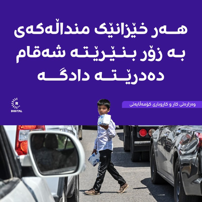 گوتەبێژی وەزارەتی کار و کاروباری کۆمەڵایەتیی هەرێمی کوردستان دەڵێت، هەر خێزانێک بە زۆر منداڵەکەی بنێرێتە سەر شەقام بۆ کارکردن، دەدرێتە دادگە