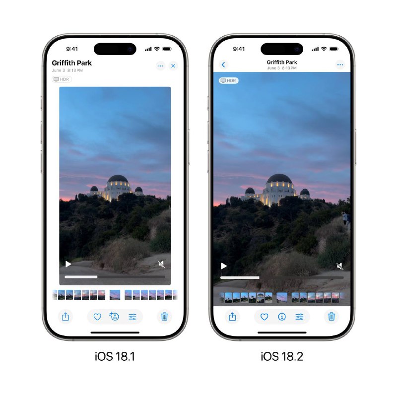 Photos app in iOS 18.1 vs iOS 18.2…