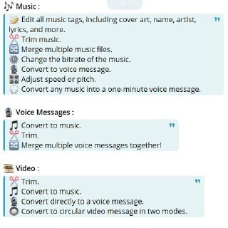 🤖 机器人名称：Music editor⭐️ 机器人功能：音频编辑📁 机器人简介：一款可以编辑音频的TG机器人。可以编辑音乐标签，包括封面、名字、艺术家、歌词等。可以剪切音频、音频转为语音、合并音频以及视频转音频。🆔 机器人ID：@AudioFactoryBot📢 频道 ✈️ 群聊 📬 投稿 💵 商务