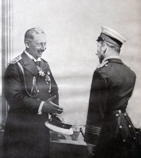 German Kaiser Wilhelm II meeting with Russian Tsar Nicholas II in 1914, by the e...